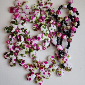 Multicolor acrylic bead strands, flower pendants destash, mixed jewelry supplies